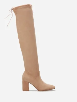 Discount La Modeuse Cuissardes à talon et cordon Taupe