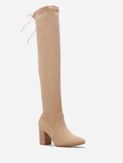 Discount La Modeuse Cuissardes à talon et cordon Taupe