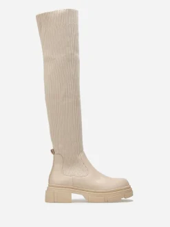 Online La Modeuse Cuissardes bi-matières à semelle chuncky Beige