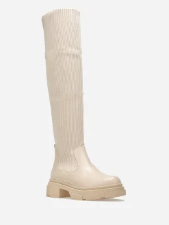 Online La Modeuse Cuissardes bi-matières à semelle chuncky Beige
