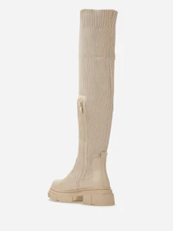 Online La Modeuse Cuissardes bi-matières à semelle chuncky Beige