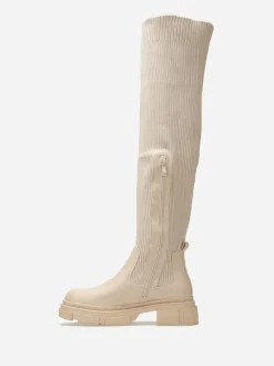 Online La Modeuse Cuissardes bi-matières à semelle chuncky Beige