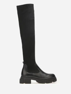 Outlet La Modeuse Cuissardes bi-matières à semelle chuncky Noir