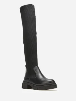 Outlet La Modeuse Cuissardes bi-matières à semelle chuncky Noir
