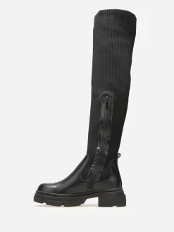Outlet La Modeuse Cuissardes bi-matières à semelle chuncky Noir