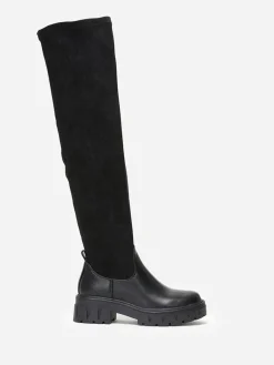 Online La Modeuse Cuissardes bi-matières semelle crantée Noir