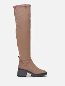 La Modeuse Cuissardes  en suédine à bout carré Taupe