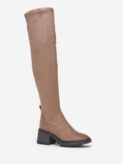 La Modeuse Cuissardes  en suédine à bout carré Taupe