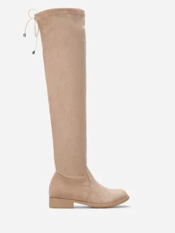 Clearance La Modeuse Cuissardes en suédine à cordon Taupe
