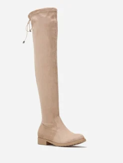 Clearance La Modeuse Cuissardes en suédine à cordon Taupe