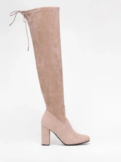 Hot La Modeuse Cuissardes en suédine à talon carré Beige
