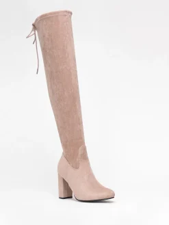 Hot La Modeuse Cuissardes  en suédine à talon carré Beige
