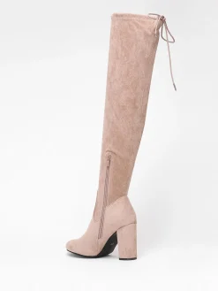 Hot La Modeuse Cuissardes  en suédine à talon carré Beige