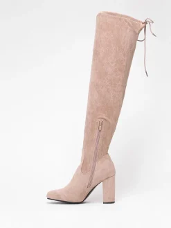 Hot La Modeuse Cuissardes  en suédine à talon carré Beige