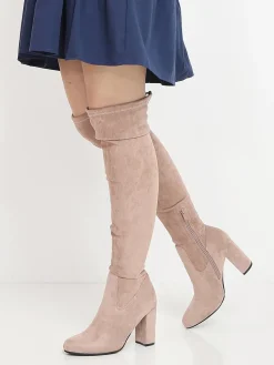 Hot La Modeuse Cuissardes  en suédine à talon carré Beige