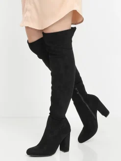 Best La Modeuse Cuissardes  en suédine à talon carré Noir
