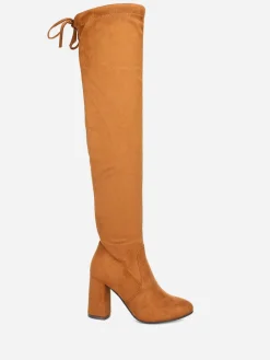Outlet La Modeuse Cuissardes  en suédine à talon carré Camel