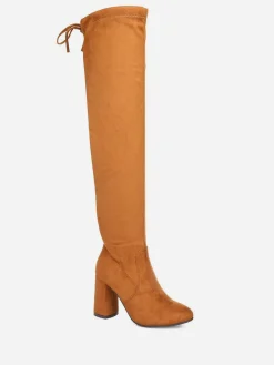 Outlet La Modeuse Cuissardes  en suédine à talon carré Camel