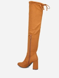 Outlet La Modeuse Cuissardes en suédine à talon carré Camel