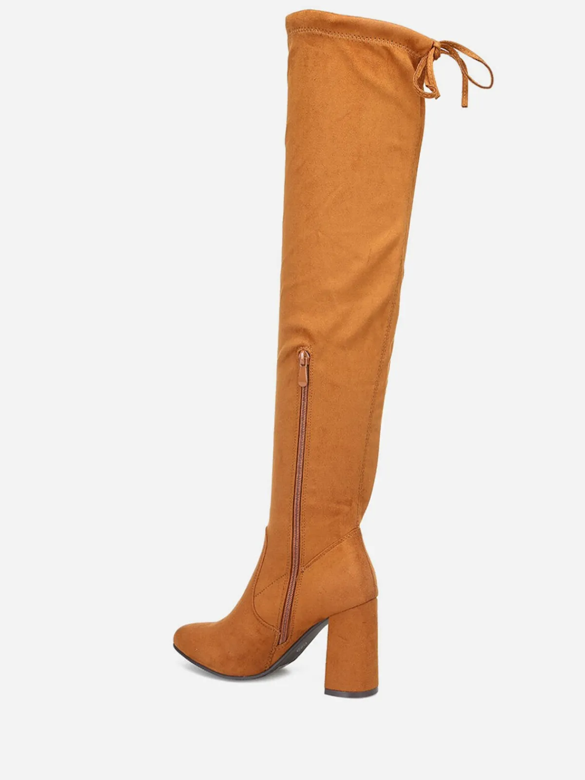 Outlet La Modeuse Cuissardes en suédine à talon carré Camel