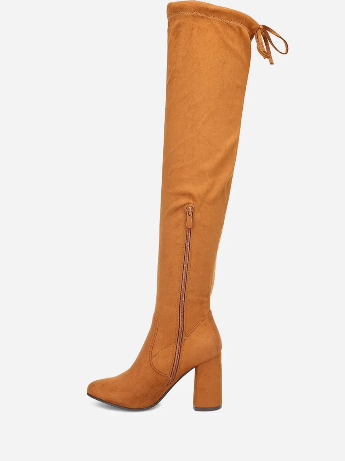 Outlet La Modeuse Cuissardes en suédine à talon carré Camel