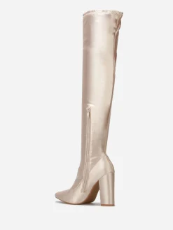 Online La Modeuse Cuissardes satinées à talon Beige