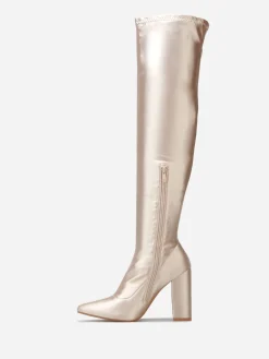 Online La Modeuse Cuissardes satinées à talon Beige