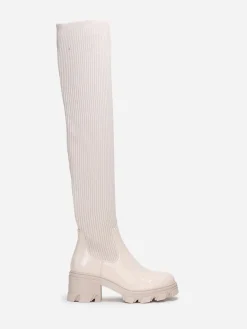 La Modeuse Cuissardes vernies et effet chaussettes Beige