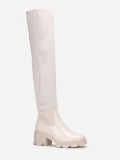 La Modeuse Cuissardes vernies et effet chaussettes Beige