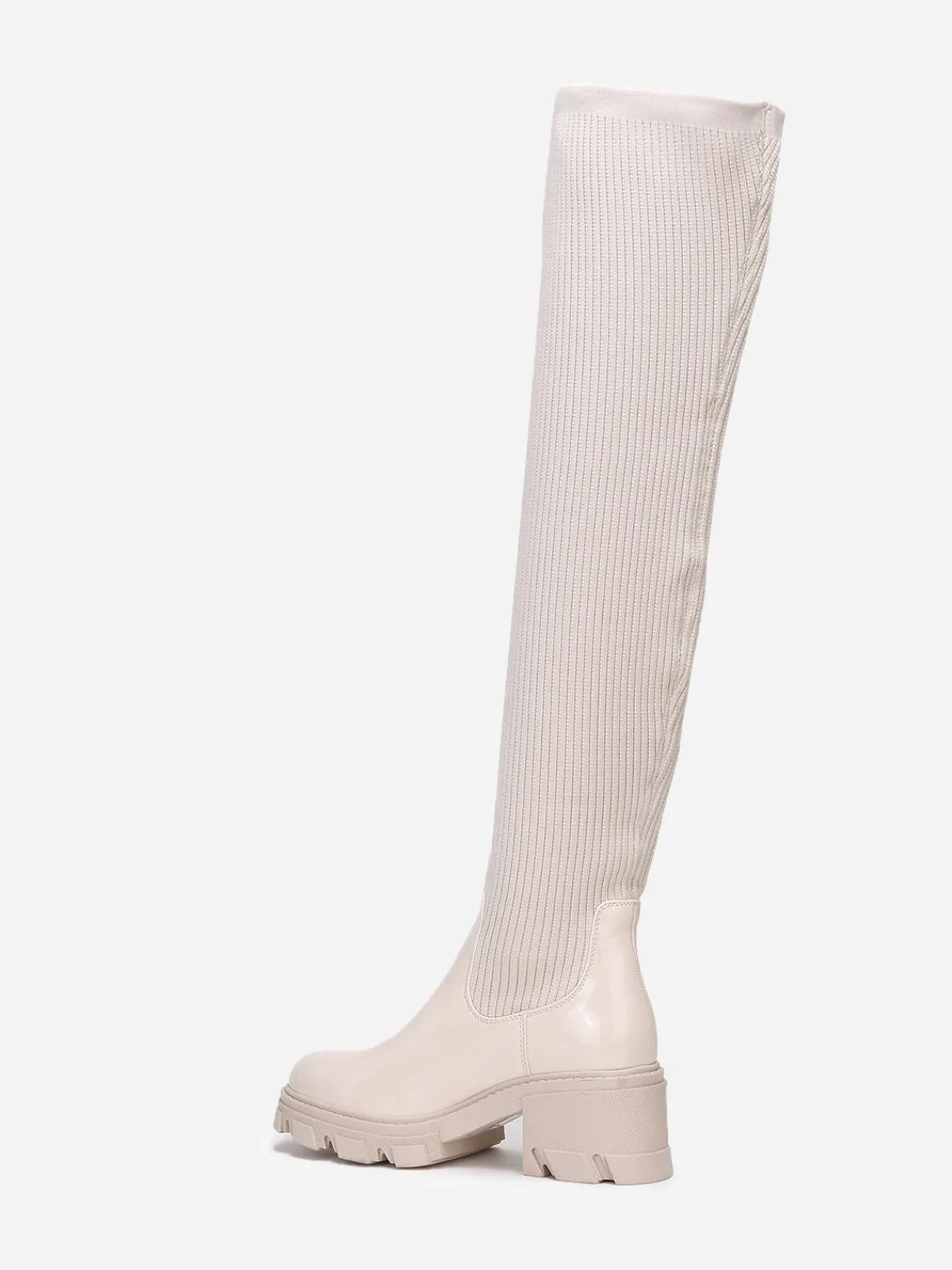 La Modeuse Cuissardes vernies et effet chaussettes Beige