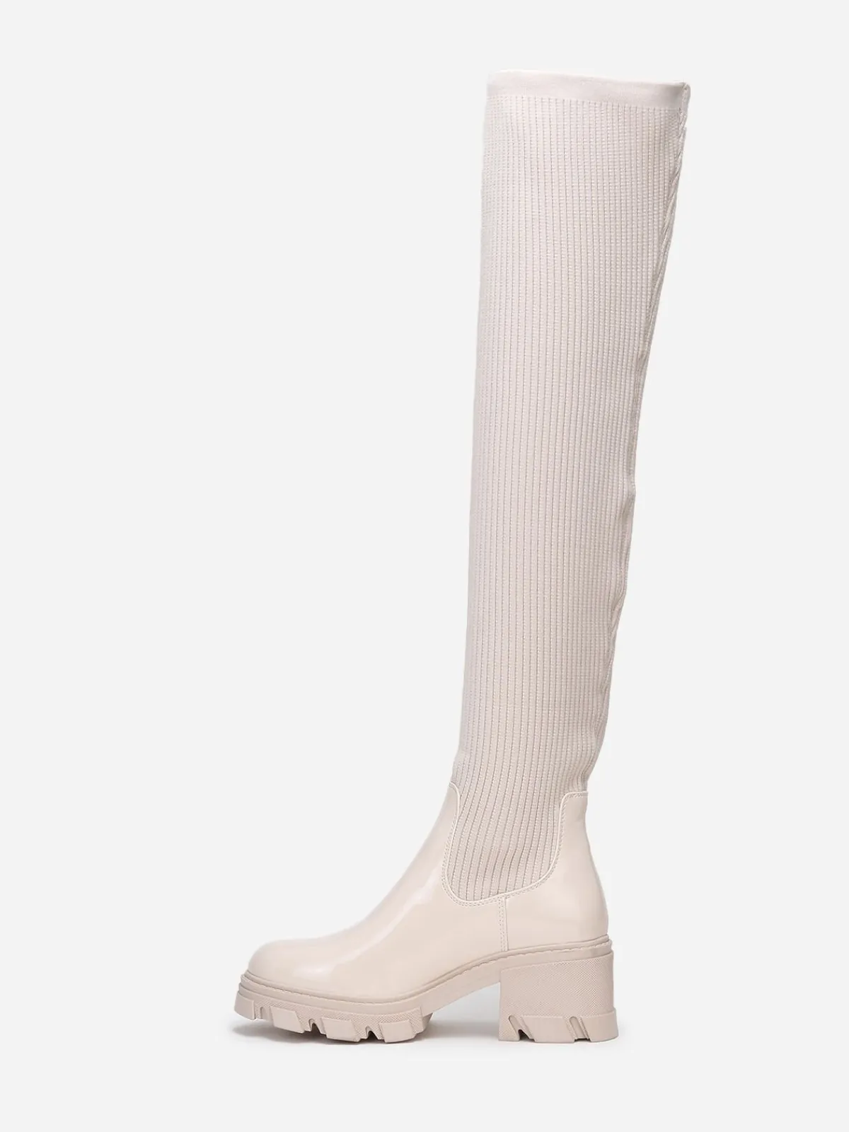 La Modeuse Cuissardes vernies et effet chaussettes Beige