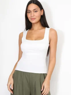 Online La Modeuse Débardeur ajusté à col carré Blanc