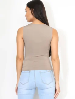 Best La Modeuse Débardeur ajusté à col carré Taupe