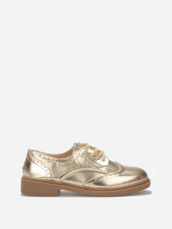 New La Modeuse Derbies en simili à détails ajourés Doré