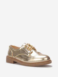 New La Modeuse Derbies en simili à détails ajourés Doré