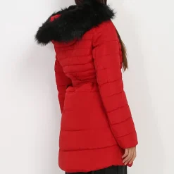 Best La Modeuse Doudoune à capuche fausse fourrure Rouge