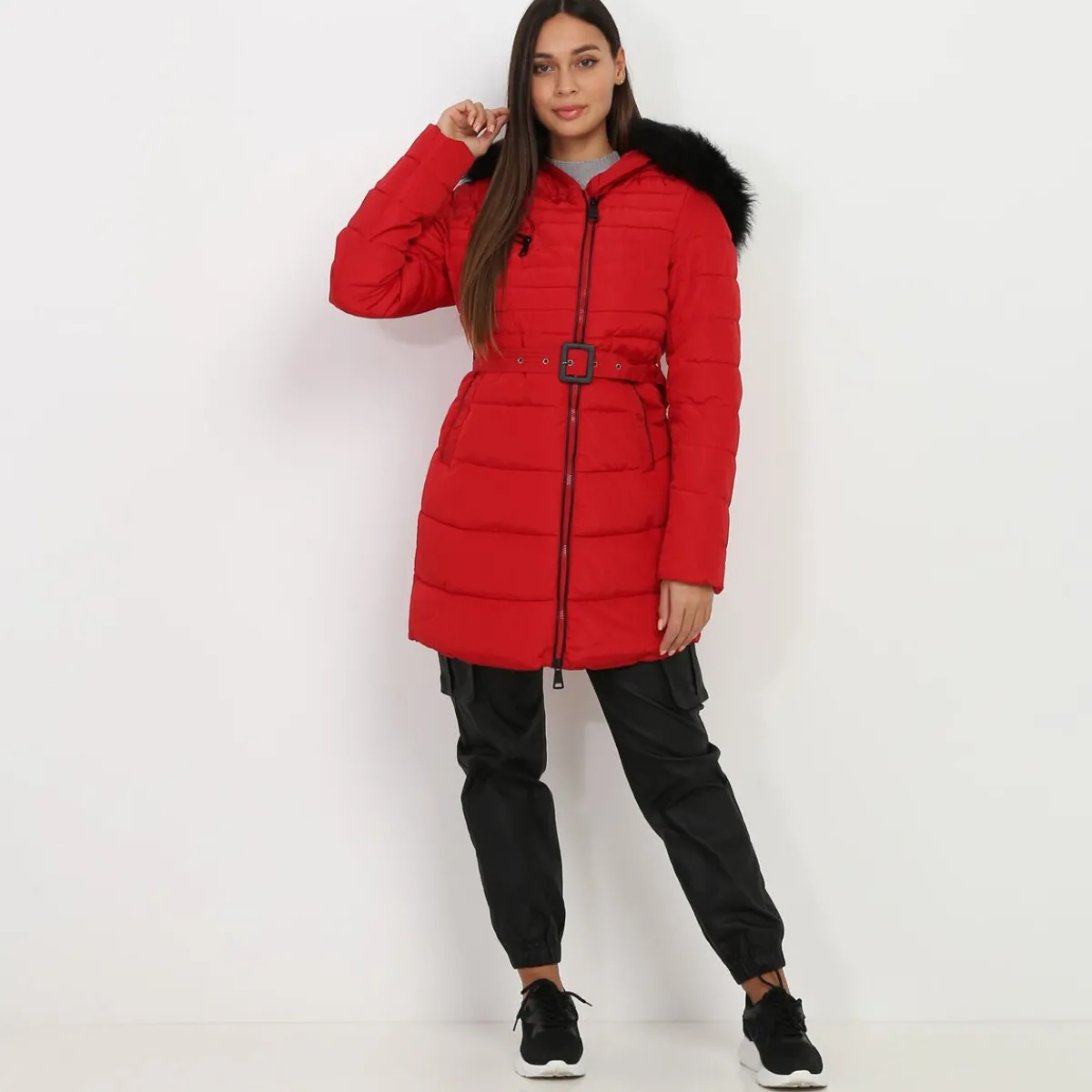 Best La Modeuse Doudoune à capuche fausse fourrure Rouge