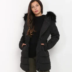 Online La Modeuse Doudoune à capuche fausse fourrure Noir
