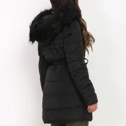 Online La Modeuse Doudoune à capuche fausse fourrure Noir