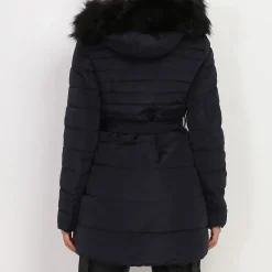 Online La Modeuse Doudoune à capuche fausse fourrure BleuMarine