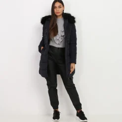 Online La Modeuse Doudoune à capuche fausse fourrure BleuMarine