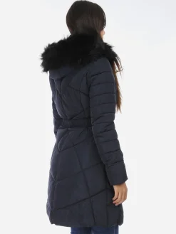 Best La Modeuse Doudoune ceinturée à capuche fausse fourrure BleuMarine