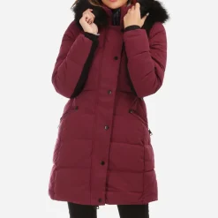 Outlet La Modeuse Doudoune longue avec fausse fourrure Bordeaux