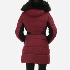 Outlet La Modeuse Doudoune longue avec fausse fourrure Bordeaux