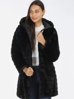 Best La Modeuse Doudoune réversible fausse fourrure Noir