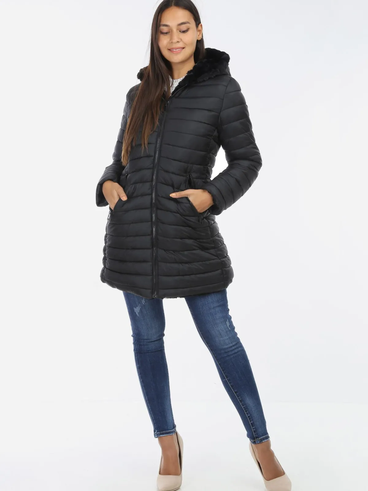 Best La Modeuse Doudoune réversible fausse fourrure Noir