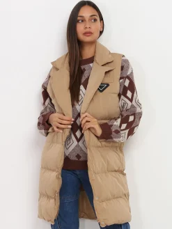 Best La Modeuse Doudoune sans manches avec ceinture Camel
