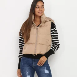 La Modeuse Doudoune sans manches courte Camel