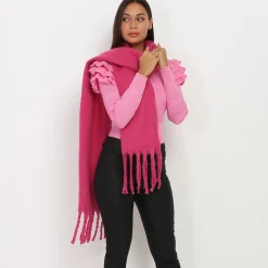 Hot La Modeuse Echarpe duveteuse à franges Fuchsia