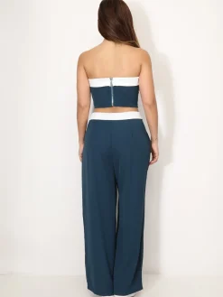 Discount La Modeuse Ensemble bustier et pantalon à revers BleuCanard